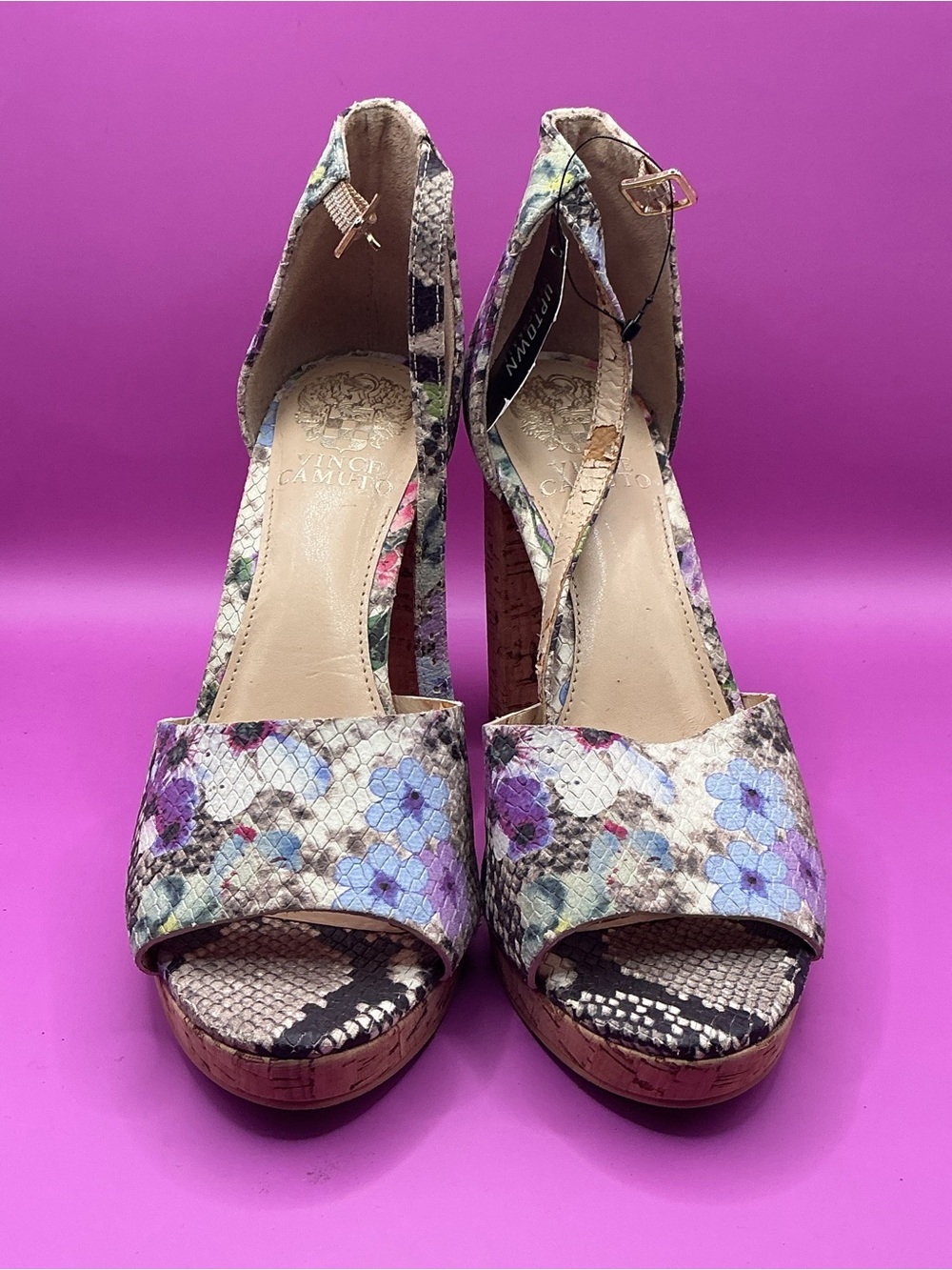 Vince Camuto Multicolor Snakeskin Cork Wedge Sandals